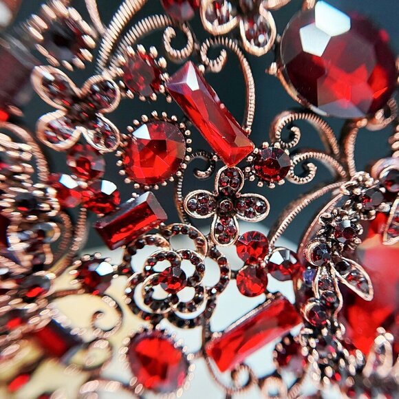 Vintage Handmade Crown, Burgundy Crystal Crown, Victorian Tiara, Copper Crown main image 7